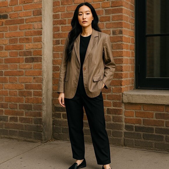 H&M Women’s Oversized Jacket Sz M Beige Wide Sleeve Casual Coat NEW Runs Big - Picture 7 of 15